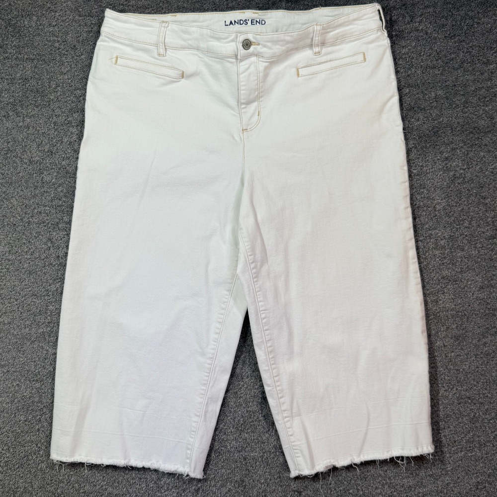 Lands End Wide Leg Crop Jean 20W White Mid Rise Raw Hem